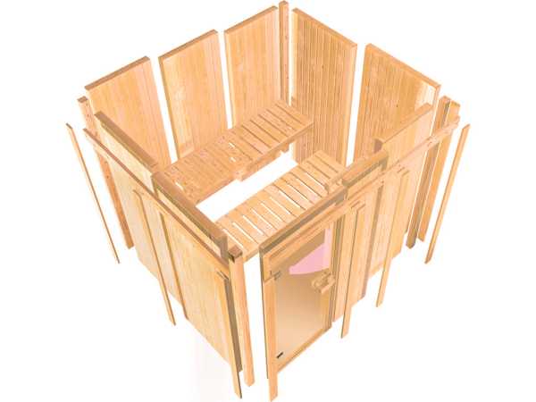 Sauna Systemsauna Siirin mit Dachkranz, inkl. 9 kW Ofen mit externer Steuerung