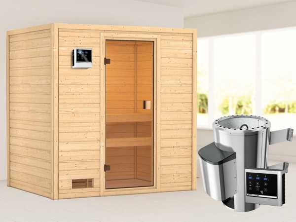 Sauna Selena mit bronzierter Glastür + 3,6 kW Plug & Play Saunaofen ext. Strg.