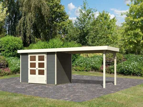 Gartenhaus SET Askola 4 19 mm terragrau, inkl. 2,8 m Anbaudach