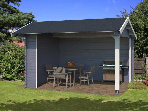 Gartenhaus Blockbohlenhaus Kirian 300 28 mm taubenblau