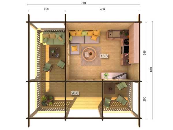 Ferienhaus Blockbohlenhaus Agneta 18,8+28,8 m² 70 mm naturbelassen