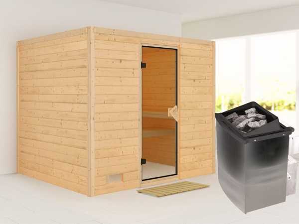 Massivholzsauna Sonara bronzierte Ganzglastür