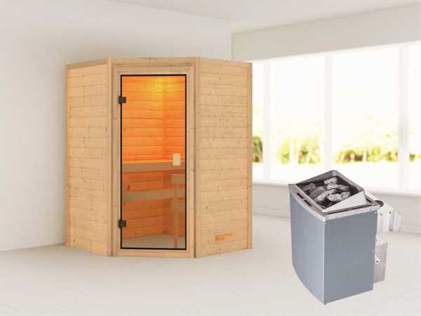 Sauna "Antonia" mit bronzierter Glastür + 9 kW Saunaofen integr. Strg.