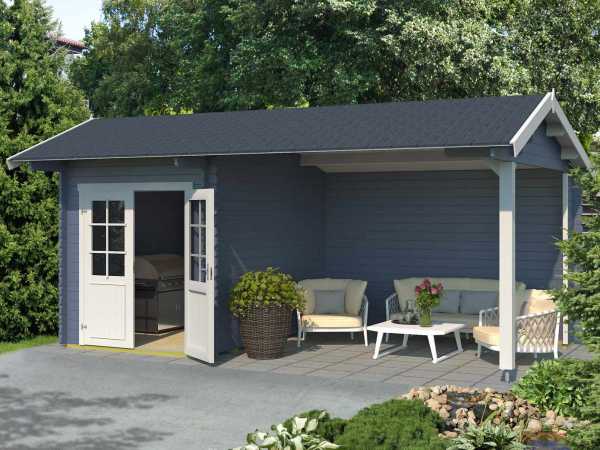 Gartenhaus Blockbohlenhaus Kenzo 34 mm taubenblau