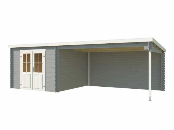 Gartenhaus Blockbohlenhaus St. Louis Exklusiv 28 mm lichtgrau mit 4 m