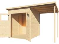 Vorschau: Gartenhaus Marksburg 2 mit Anbau 14 mm natur Vorschau: Gartenhaus Marksburg 2 mit Anbau 14 mm natur