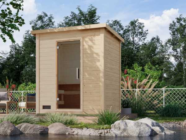 Gartensauna Lene 1 naturbelassen SPARSET 9kW Ofen und int. Strg