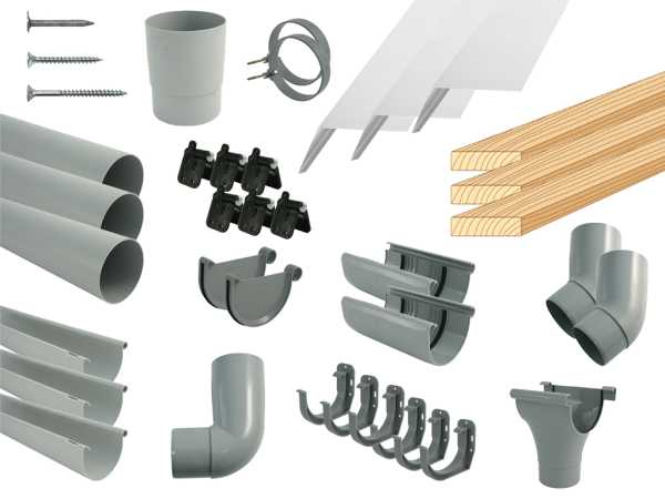 Dachrinnen-Set für Flach- und Pultdach, Fenstergrau in verschiedene Längen