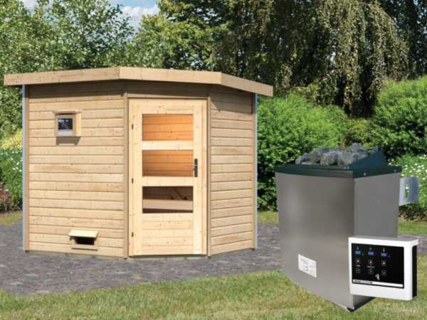 Saunahaus Mikka mit Klarglastür, inkl. 9 kW Bio-Kombiofen mit externer Steuerung