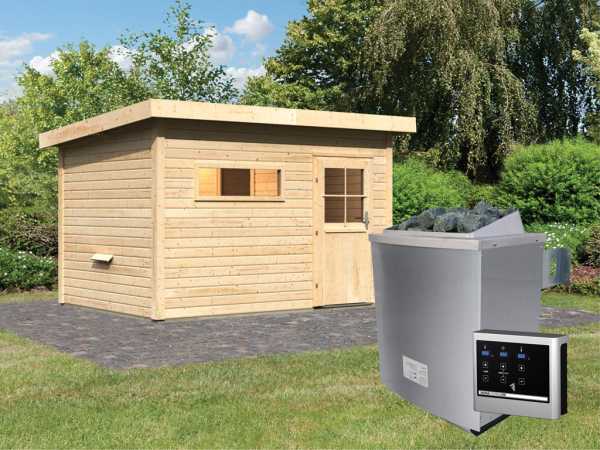 Saunahaus Suva 2 mit Holztür & Vorraum, inkl. 9 kW Saunaofen mit externer Steuerung