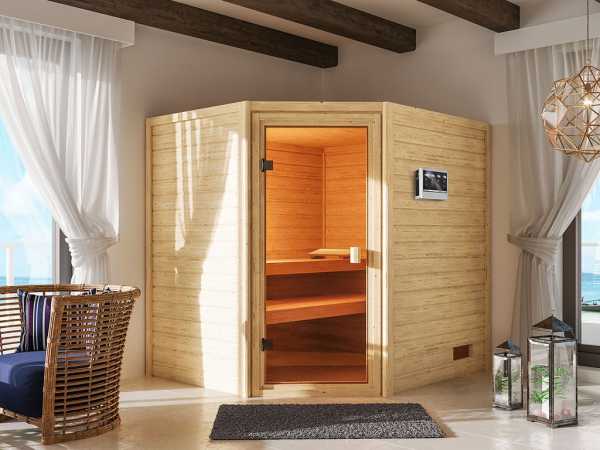 Sauna Elea mit bronzierter Glastür + 9 kW Bio-Kombiofen ext. Strg.