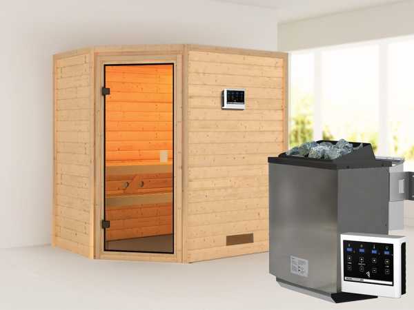 Sauna Massivholzsauna Jella, inkl. 9 kW Bio-Ofen mit externer Steuerung