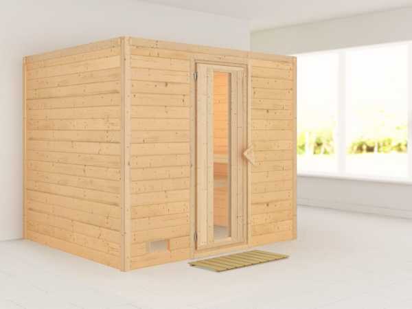 Massivholzsauna Sonara Holztür mit Isolierglas