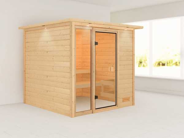Sauna "Jutta" mit bronzierter Glastür und Dachkranz