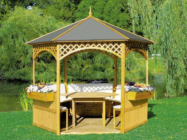 Pavillon Palma inkl. Holzdach, Dachpappe und Möbel
