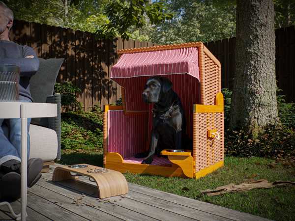 Hundestrandkorb Lys beige/rot/weiß inkl. Schutzhülle