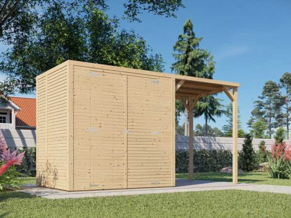 Bikebox Gerätehaus Fiete 2 mit Anbaudach Rhombusprofil 18 mm natur
