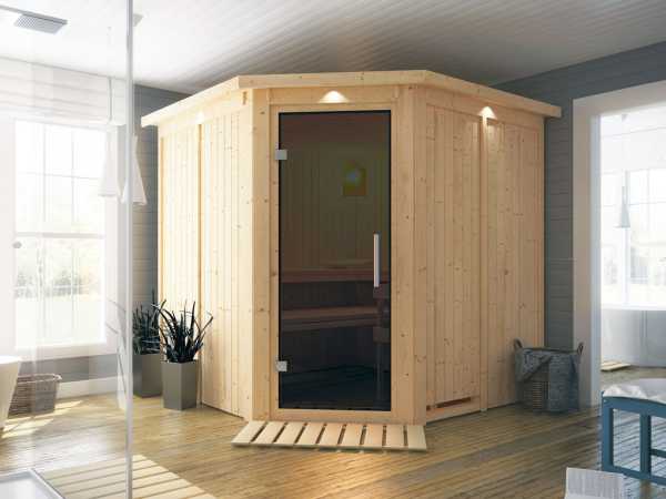 Systemsauna Jarin mit Dachkranz, graphit Ganzglastür