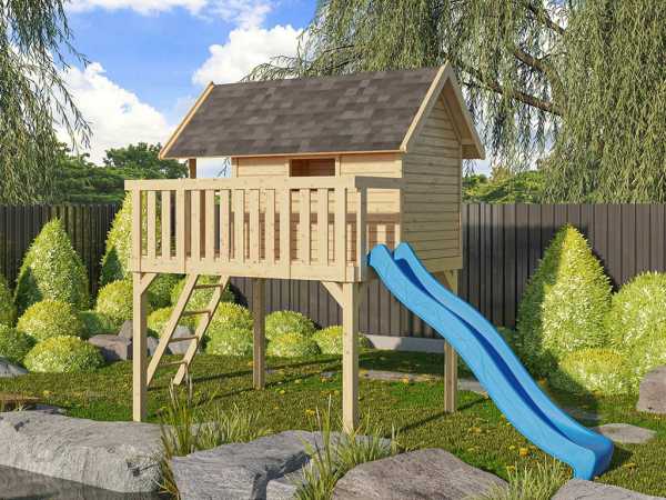 Stelzenhaus SET Fidel naturbelassen inkl. Rutsche blau