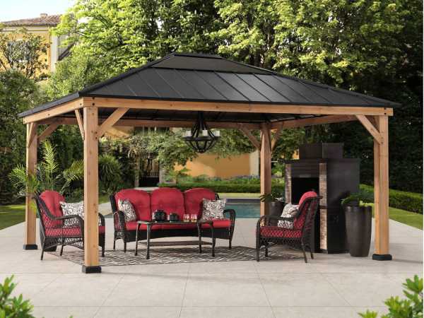 Zedernholz-Gazebo ERNIR – 393 cm x 452 cm