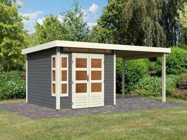 Gartenhaus SET Kastorf 6 28 mm terragrau inkl. 3,2 m Anbaudach