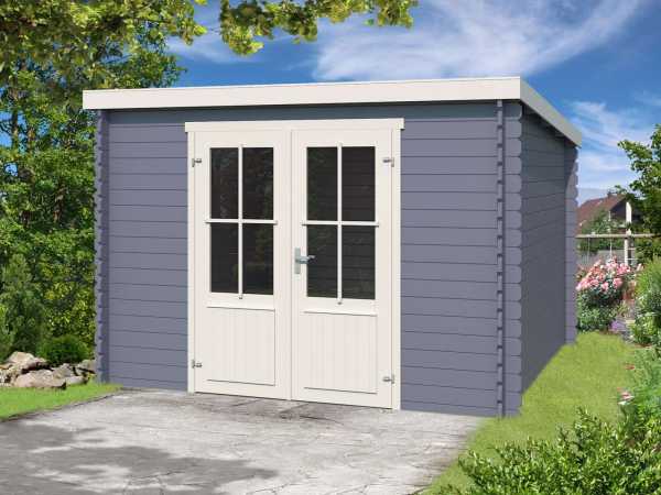 Gartenhaus Blockbohlenhaus Miami 28 mm taubenblau