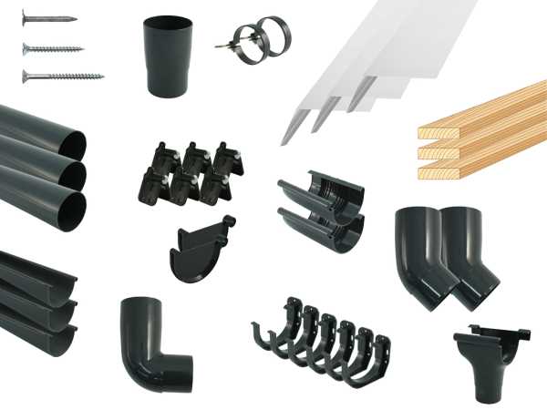Dachrinnen-Set für Flach- und Pultdach, Anthrazit in verschiedenen Längen