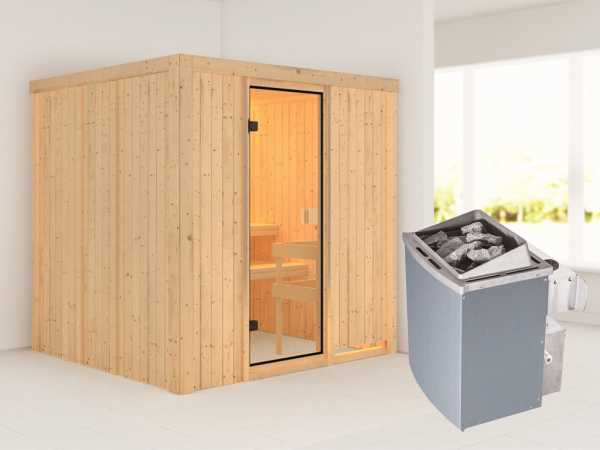 Sauna "Tromsö" mit bronzierter Glastür + 9 kW Saunaofen integr. Strg.