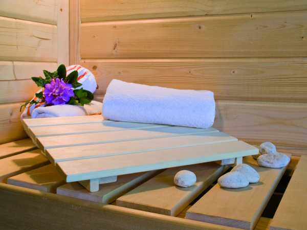 Massivholzsauna Sahib 2 mit Dachkranz, bronzierte Ganzglastür, inkl. 9 kW Bio-Ofen ext. Steuerung