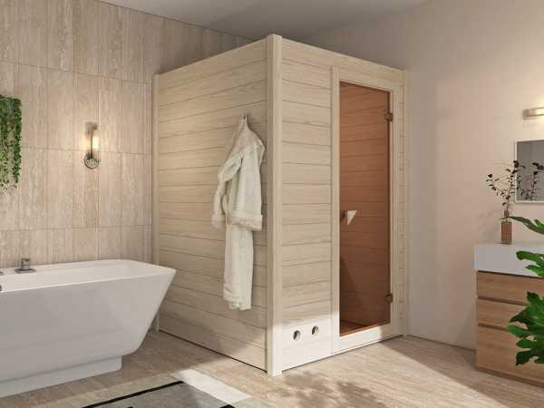 Sauna Massivholzsauna SPARSET Infuusio 1 inkl. 3,6 kW Ofen mit externer Steuerung