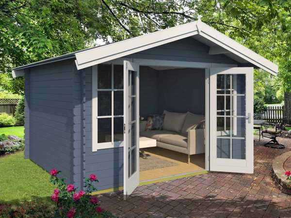 Gartenhaus Blockbohlenhaus Robin 280 28 mm taubenblau