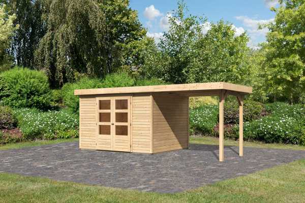 Gartenhaus SET Askola 5 19 mm naturbelassen inkl. 2,4 m Anbaudach