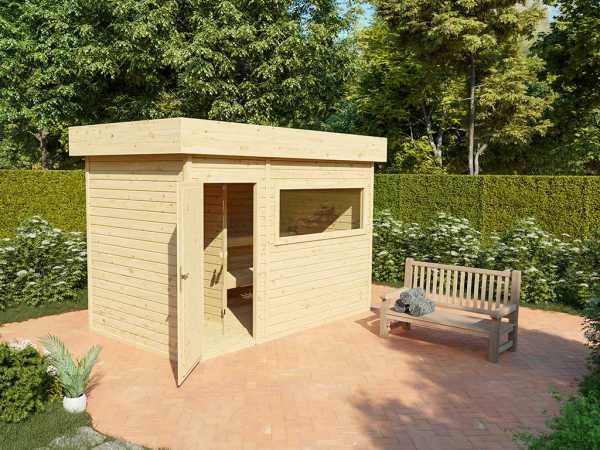 Gartensauna Artuu 40 mm mit 9 kW Bio-Kombiofen und ext. Steuerung