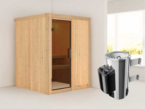 Sauna Systemsauna Minja graphit Ganzglastür + Plug & Play Saunaofen mit Steuerung