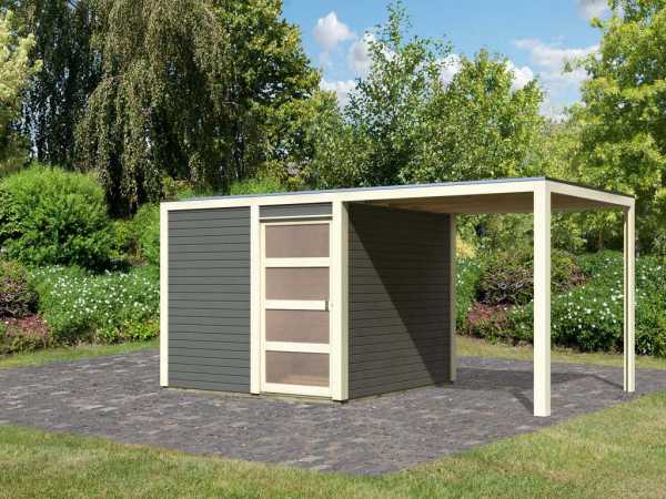 Gartenhaus SET Qubic 2 CLASSIC 19 mm terragrau inkl. Anbaudach