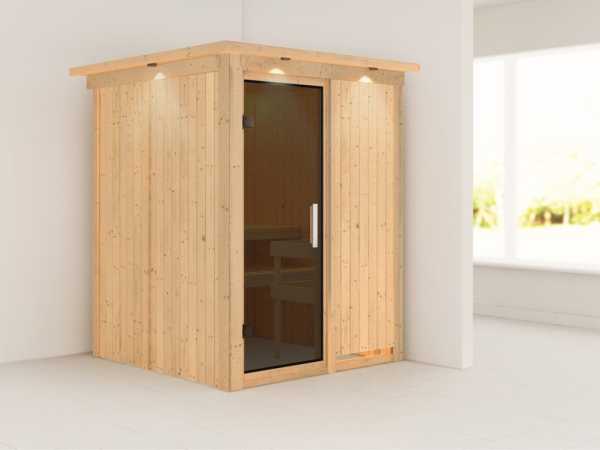 Sauna Systemsauna Minja mit Dachkranz, graphit Ganzglastür