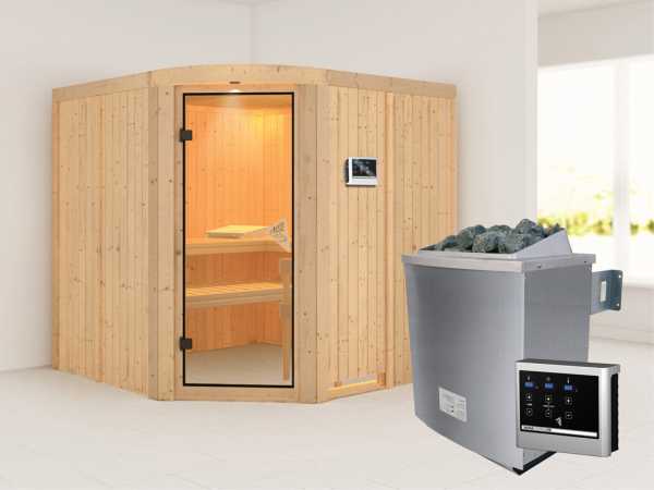 Sauna Systemsauna Aukura inkl. 9 kW Saunaofen ext. Steuerung