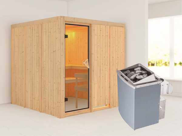 Systemsauna Rodin bronzierte Ganzglastür, inkl. 9 kW Saunaofen integr. Steuerung
