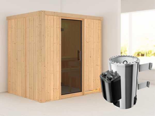 Sauna Systemsauna Fanja graphit Ganzglastür + Plug & Play Saunaofen mit Steuerung