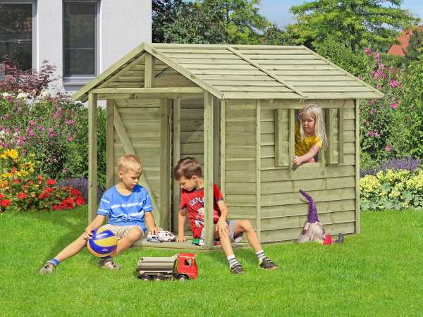 Abb. zeigt Stelzenhaus inkl. Schaukel und Sandkasten (optional als Zubehör erhältlich)