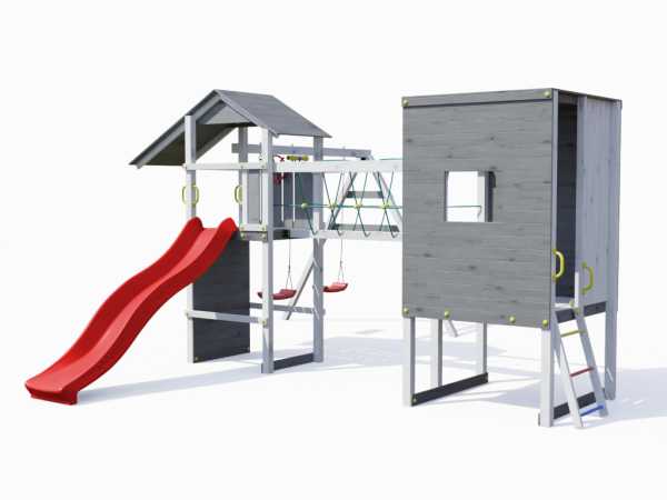 Spielturm Smart 5 Cube grau/weiß inkl. Rutsche rot