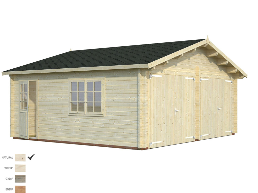 Garage Roger 28,4 m² mit Holztor 44 mm naturbelassen | Doppelgaragen |  Garagen & Garagentore | Gartenbauten | Garten | Holzprofi24