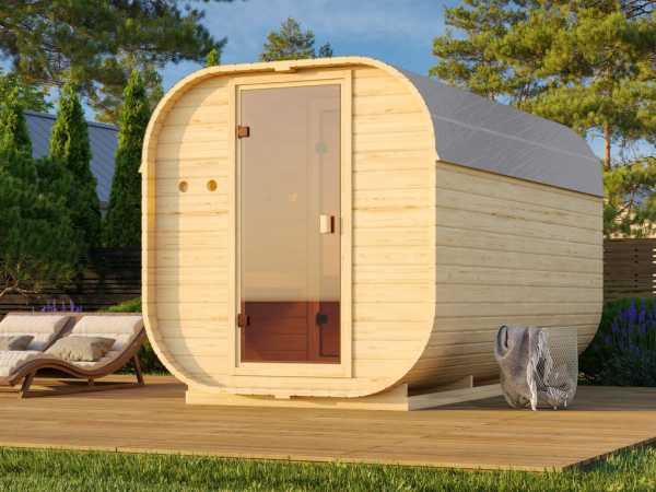 Fasssauna Quadro 3 SET naturbelassen