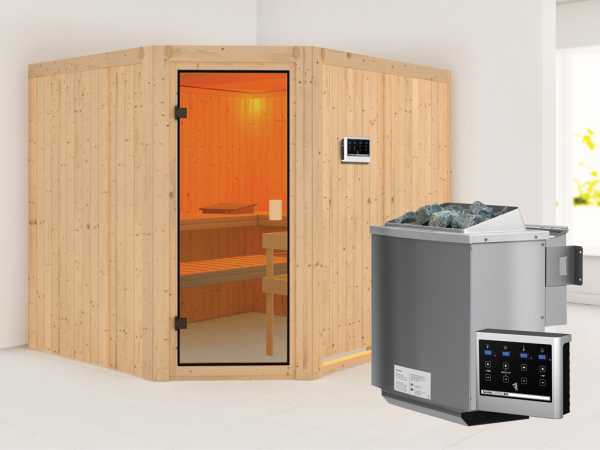 Sauna Horna mit bronzierter Glastür + 9 kW Bio-Kombiofen mit ext. Strg.