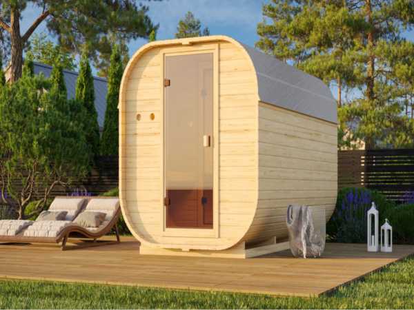 Fasssauna Quadro 3 SET naturbelassen