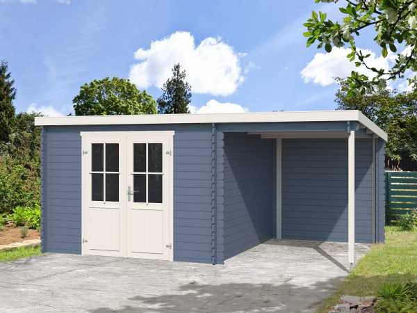 Gartenhaus Blockbohlenhaus Tampa 28 mm taubenblau