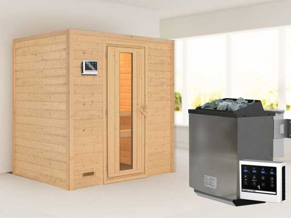 Sauna Massivholzsauna Sonja, inkl. 9 kW Bio-Ofen mit externer Steuerung