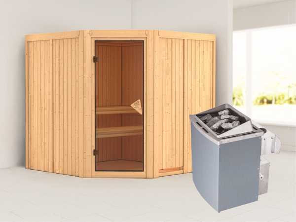Systemsauna Jarin bronzierte Ganzglastür, inkl. 9 kW Saunaofen integr. Steuerung