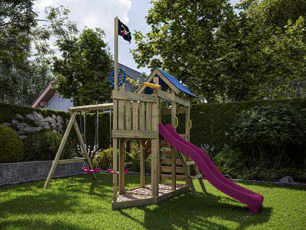 Spielturm Pirat Captain Snappy KDI mit Doppelschaukel inkl. Rutsche pink + Sitze pink