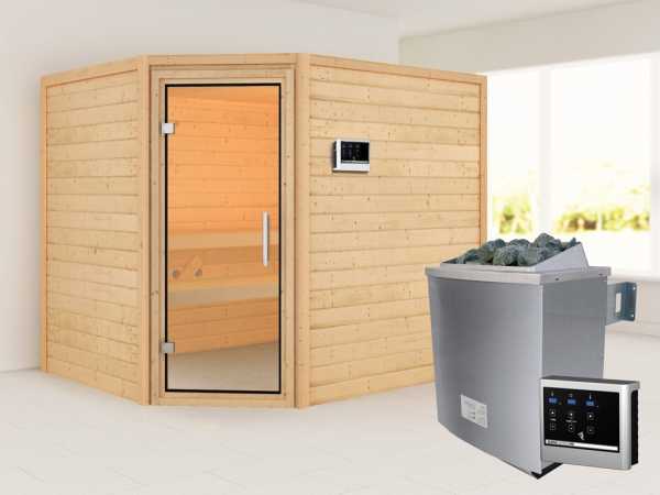 Sauna "Lisa" mit Klarglastür + 9 kW Saunaofen ext. Strg.